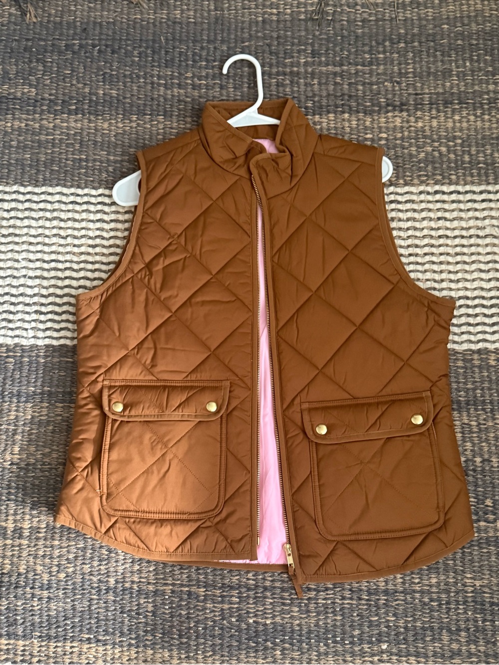 J. Crew Quilted Brown Vest with Pink Interior